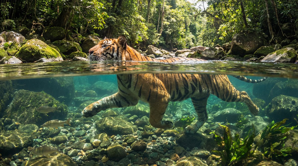 猎奇老虎游泳视频